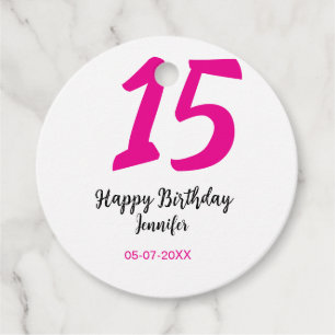 15th誕生日quienenera追加の日付の年ピンクのテンプレート フェイバータグ