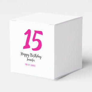 15th誕生日quienenera追加の日付の年ピンクのテンプレート フェイバーボックス
