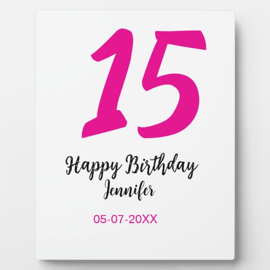 15th誕生日quienenera追加の日付の年ピンクのテンプレート フォトプラーク (正面)