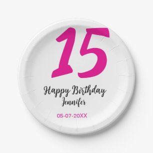 15th誕生日quienenera追加の日付の年ピンクのテンプレート ペーパープレート