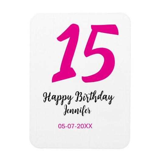 15th誕生日quienenera追加の日付の年ピンクのテンプレート マグネット (縦)