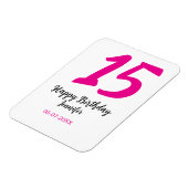 15th誕生日quienenera追加の日付の年ピンクのテンプレート マグネット (左側)