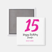 15th誕生日quienenera追加の日付の年ピンクのテンプレート マグネット (正面/裏面)