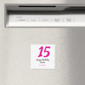 15th誕生日quienenera追加の日付の年ピンクのテンプレート マグネット (インサイチュ (食洗機))