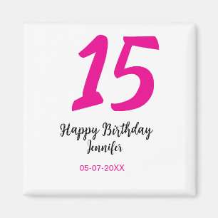 15th誕生日quienenera追加の日付の年ピンクのテンプレート マグネット