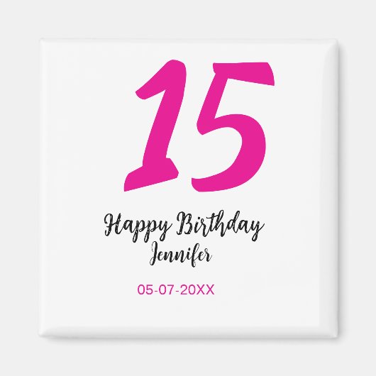15th誕生日quienenera追加の日付の年ピンクのテンプレート マグネット (正面)