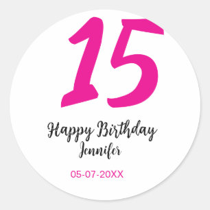 15th誕生日quienenera追加の日付の年ピンクのテンプレート ラウンドシール