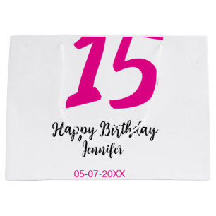 15th誕生日quienenera追加の日付の年ピンクのテンプレート ラージペーパーバッグ