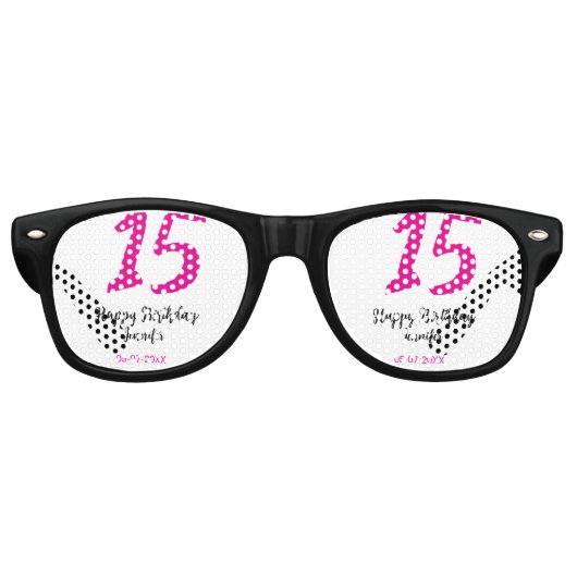 15th誕生日quienenera追加の日付の年ピンクのテンプレート レトロサングラス (正面)