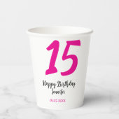 15th誕生日quienenera追加の日付の年ピンクのテンプレート 紙コップ (裏面)