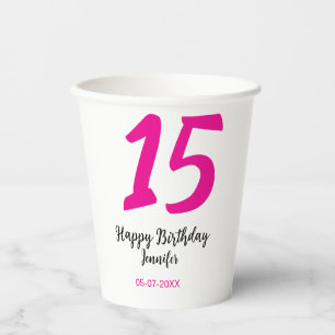 15th誕生日quienenera追加の日付の年ピンクのテンプレート 紙コップ