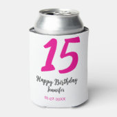 15th誕生日quienenera追加の日付の年ピンクのテンプレート 缶クーラー (缶正面)