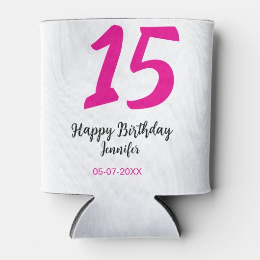 15th誕生日quienenera追加の日付の年ピンクのテンプレート 缶クーラー (正面)