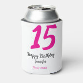 15th誕生日quienenera追加の日付の年ピンクのテンプレート 缶クーラー (缶裏面)