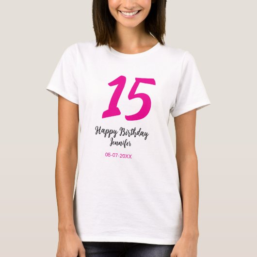 15th誕生日quienenera追加の日付の年ピンクのテンプレート tシャツ (正面)