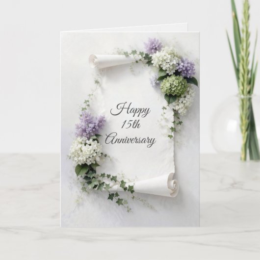 15th Anniversary Scroll Lilacs and Hydrangeas カード (正面)