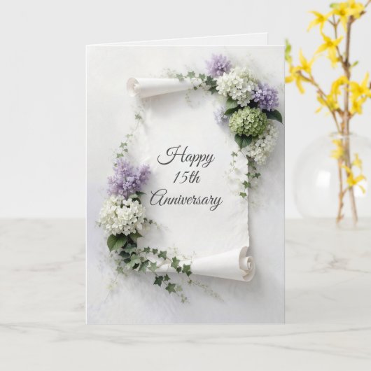 15th Anniversary Scroll Lilacs and Hydrangeas  カード (黄色い花)