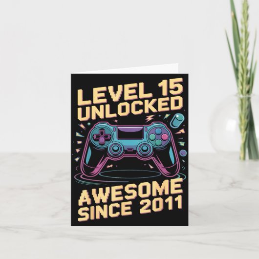15th Birthday Boy Gift Level 15 Gamer 2011 15 Year カード (正面)