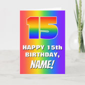 15th Birthday: Colorful, Fun Rainbow Pattern # 15 カード (正面)