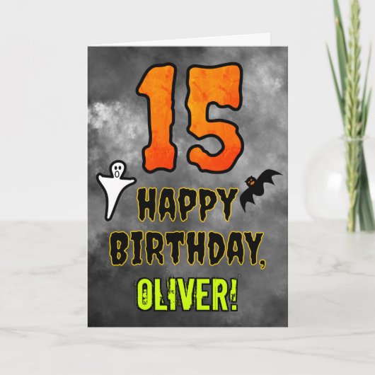 15th Birthday: Eerie Halloween Theme + Custom Name カード (正面)