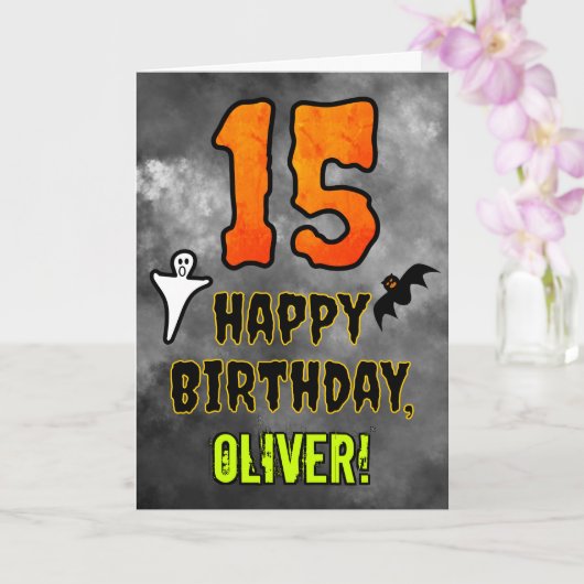 15th Birthday: Eerie Halloween Theme + Custom Name カード (蘭)