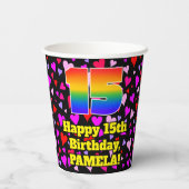 15th Birthday: Loving Hearts Pattern, Rainbow 15 紙コップ (裏面)