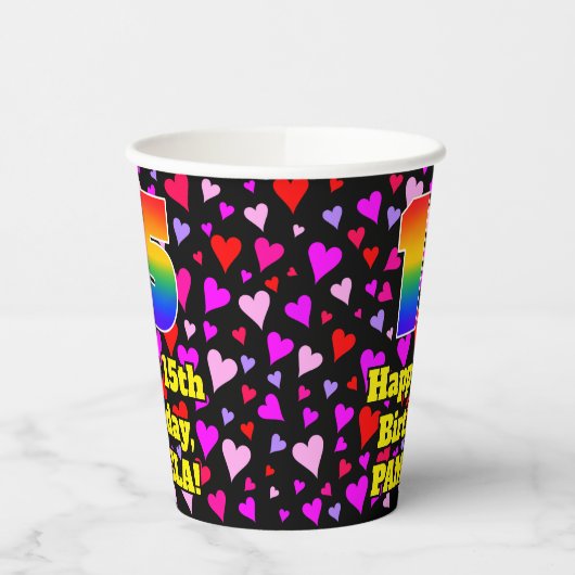 15th Birthday: Loving Hearts Pattern, Rainbow 15 紙コップ (左)