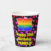 15th Birthday: Loving Hearts Pattern, Rainbow 15 紙コップ (正面)