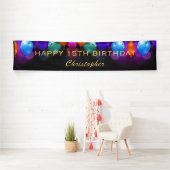 15th Birthday Partyブラック&金ゴールドバルーン 横断幕 (インサイチュ)