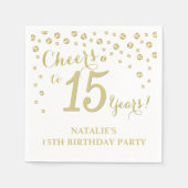 15th Birthday Partyホワイトダイヤモンドと金ゴールド スタンダードカクテルナプキン (正面)