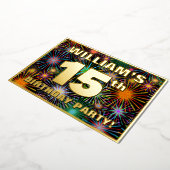 15th Birthday Party —おもしろい、カラフルFireworks Look 箔招待状 (回転した状態)