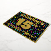 15th Birthday Party —おもしろい、スターカラフルズ・パターン 箔招待状 (回転した状態)