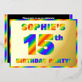 15th Birthday Party —おもしろい、レインボースペクトル「15」 箔招待状