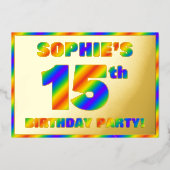 15th Birthday Party —おもしろい、レインボースペクトル「15」 箔招待状 (正面)