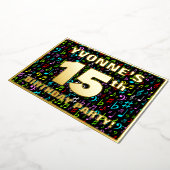 15th Birthday Party —おもしろい、音楽シカラフルンボル 箔招待状 (回転した状態)