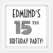 15th Birthday Party:アールデコスタイル+名前をカスタムする スクエアシール (正面)