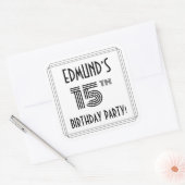 15th Birthday Party:アールデコスタイル+名前をカスタムする スクエアシール (封筒)