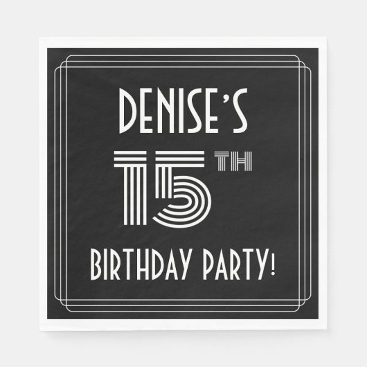 15th Birthday Party:アールデコスタイル+名前をカスタムする スタンダードランチョンナプキン (正面)