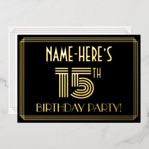 15th Birthday Party —アールデコスタイル「15」 +名前 箔招待状