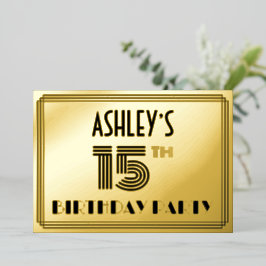 15th Birthday Party —アールデコスタイル「15」 & Name 箔招待状