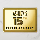 15th Birthday Party —アールデコスタイル「15」 & Name 箔招待状 (正面)