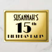 15th Birthday Party —アールデコ検索「15」 +名前 箔招待状 (正面)