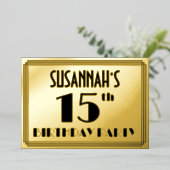 15th Birthday Party —アールデコ検索「15」 +名前 箔招待状 (立ち正面)