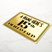 15th Birthday Party:アールデコ「15」と名前 箔招待状 (回転した状態)