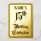 15th Birthday Party – スクリプエレガントト+名前をカスタムする 箔招待状 (正面)