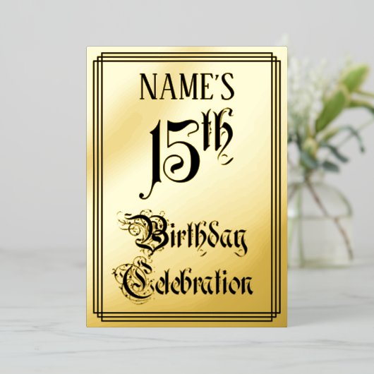 15th Birthday Party – スクリプエレガントト+名前をカスタムする 箔招待状 (立ち正面)