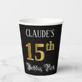 15th Birthday Party – スクリプファンシート、フェイク金ゴールド・ルック 紙コップ (正面)