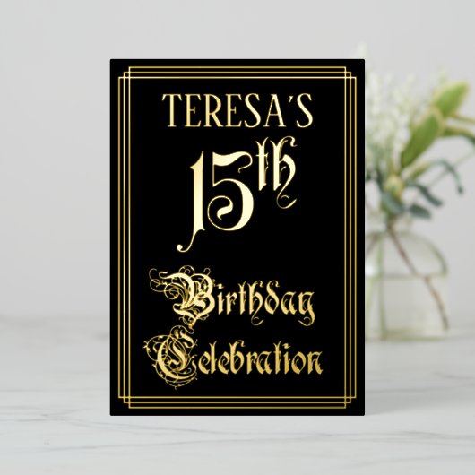 15th Birthday Party – スクリプファンシート&名前をカスタムする 箔招待状 (立ち正面)