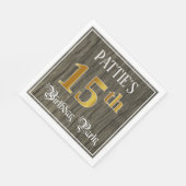 15th Birthday Party — フェイク金ゴールド&ウッドフェイク・ルックス スタンダードランチョンナプキン (角)