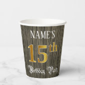 15th Birthday Party — フェイク金ゴールド&ウッドフェイク・ルックス 紙コップ (裏面)